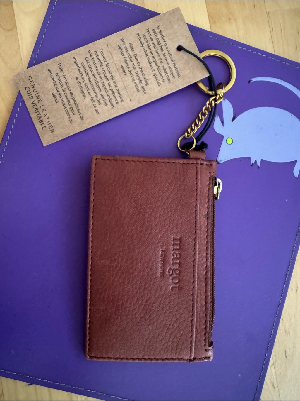 Margot Brown Leather Zipper Card Holder With Keyring